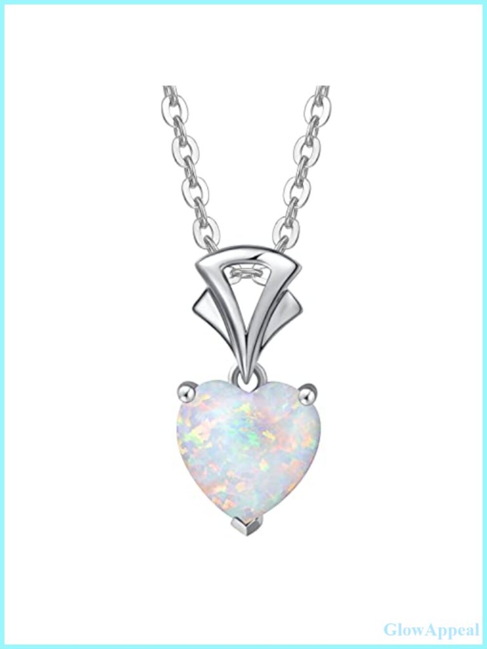 14k White Gold Heart Opal Pendant Necklace Gemstone Sterling Silver Chain Fine